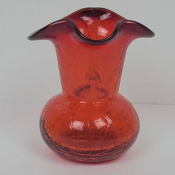 Amberina Red Orange Hand Blown Crackled Art Glass Mini Cruet Pitcher Jug Vintage - Picture 4 of 12